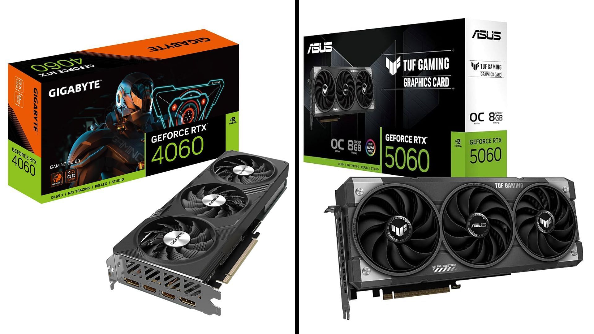 The Nvidia RTX 4060 and RTX 5060 are capable 60-class video cards in mid-2025 (Image via Amazon)