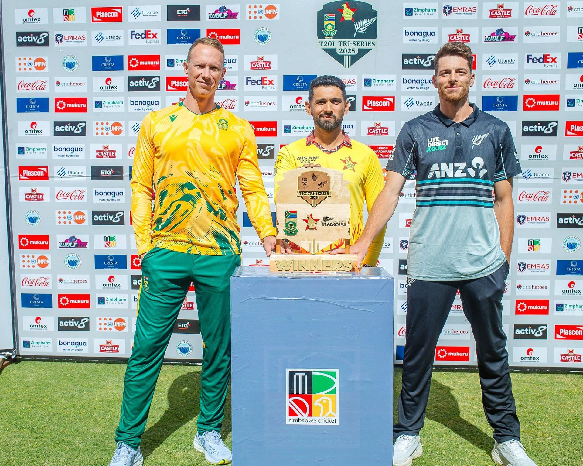 Zimbabwe (center) will be competing in a tri-series against South Africa and New Zealand (Image credits: Zimbabwe Cricket on X)