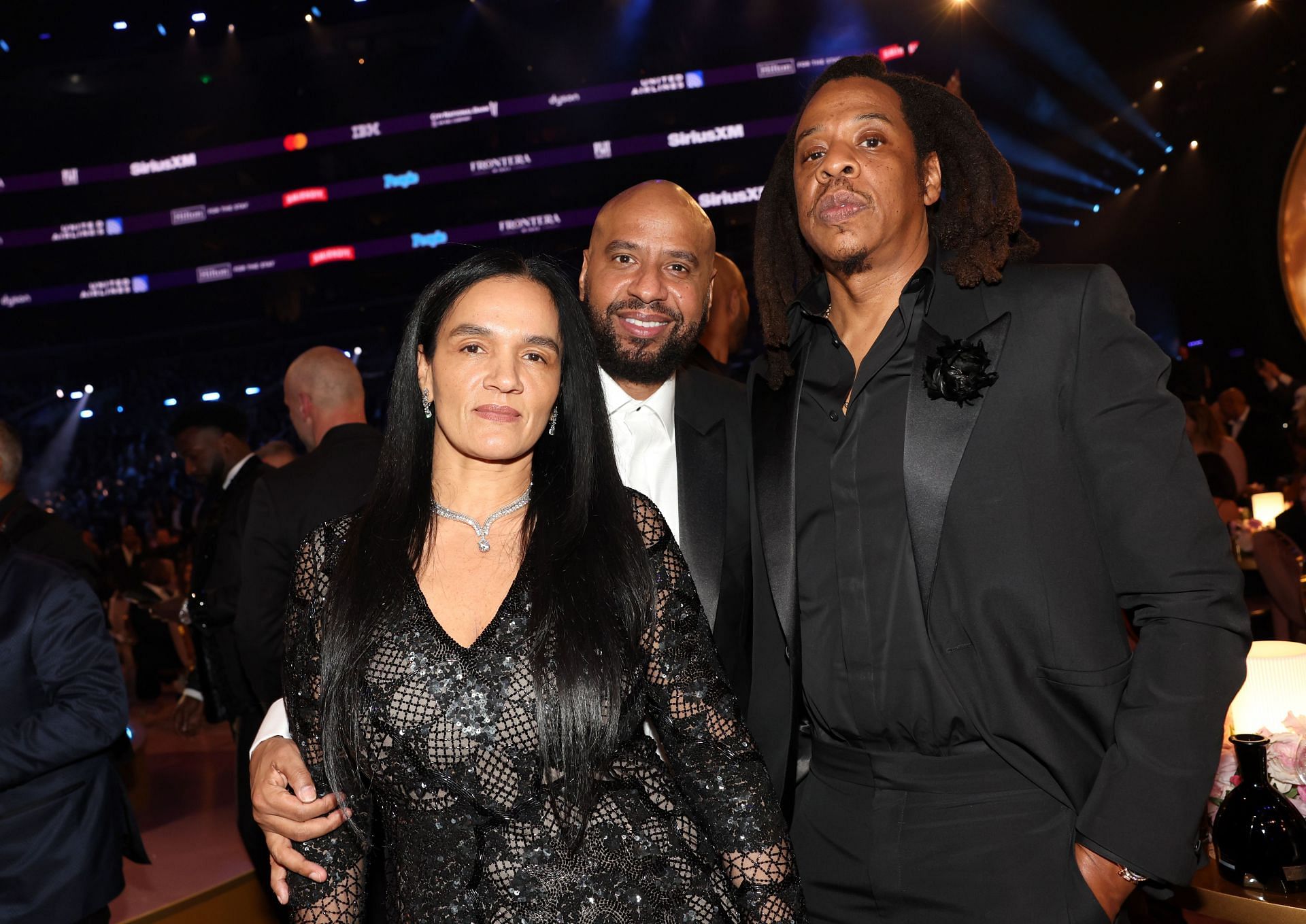 Desiree Perez, Founder &amp; CEO of Roe Nation, Juan &quot;OG&quot; and Jay-Z at the 66th Grammy Awards on February 04, 2024 (Image via Getty)