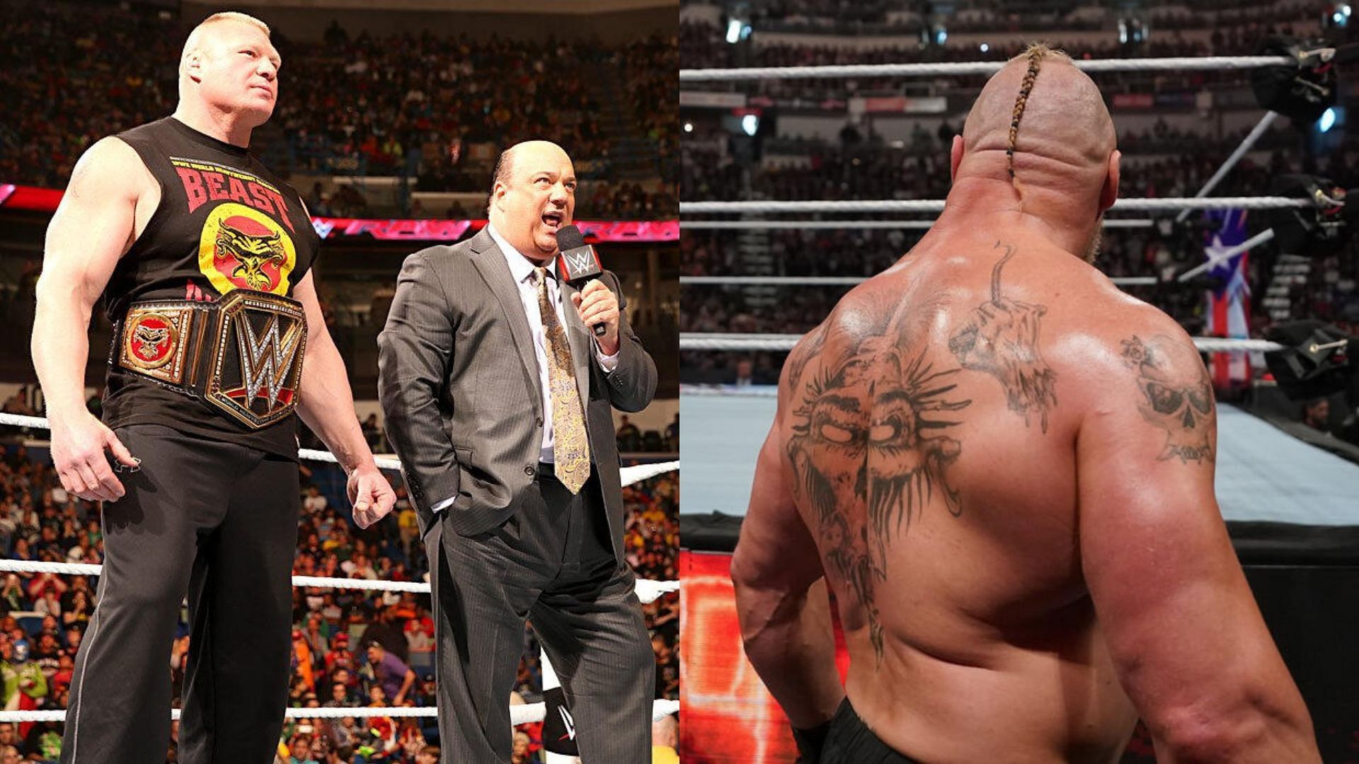 Brock Lesnar and Paul Heyman (left), Lesnar (right) (Image Credits: WWE.com)