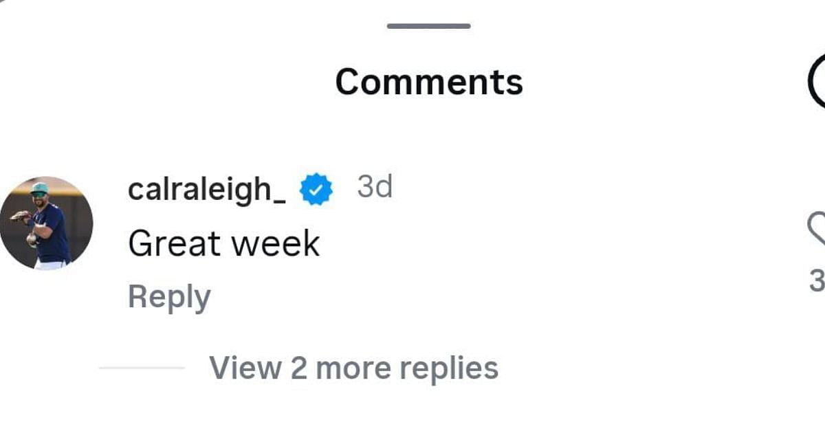 An image of Cal Raleigh&#039;s comment [Image Credits: Instagram - hannahshimek_]