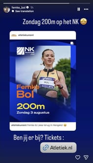 Femke Bol announces her next race | Instagram@femke_bol