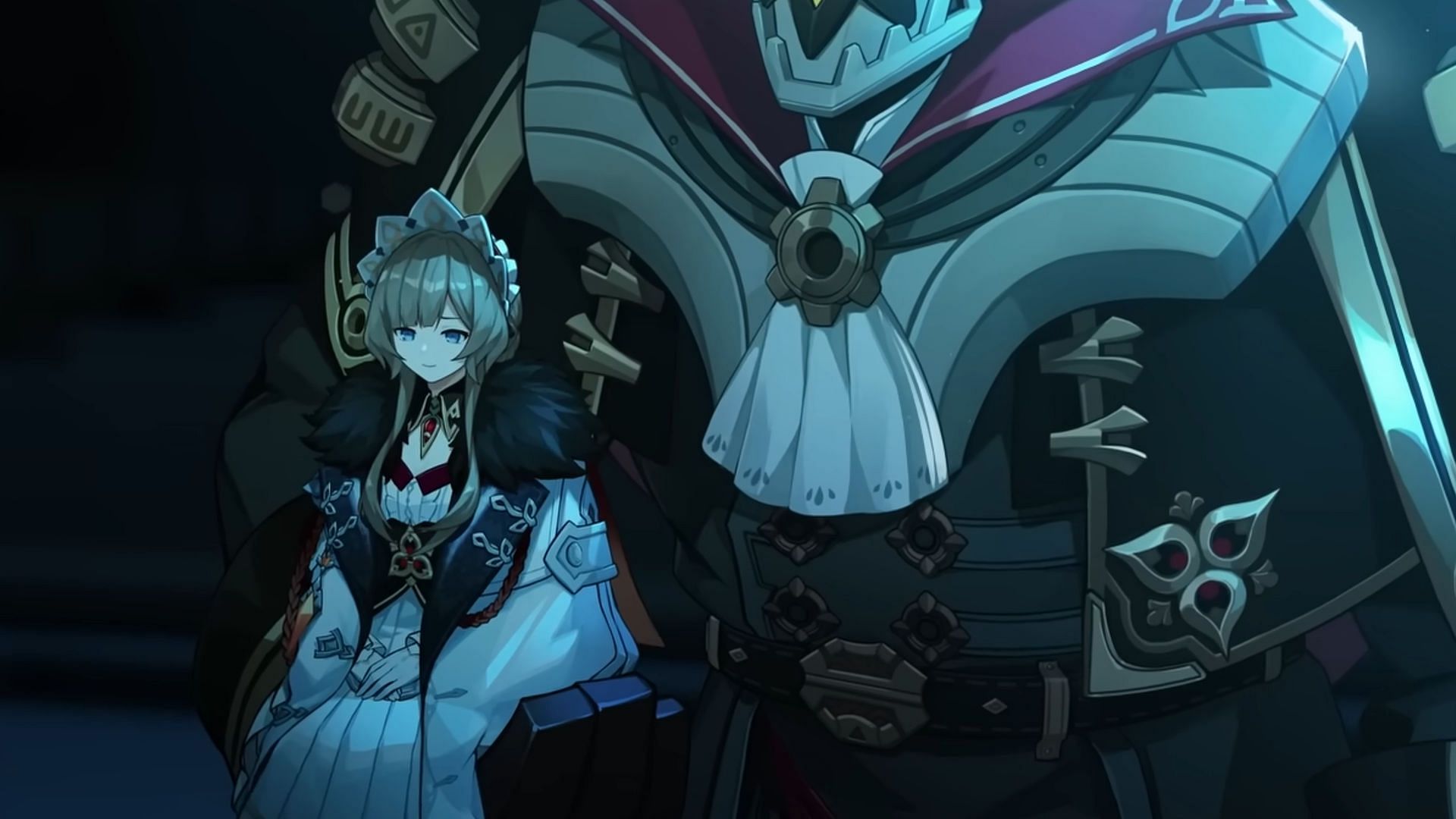 Sandrone in the Teyvat Chapter Interlude Teaser &quot;A Winter Night&#039;s Lazzo&quot; (Image via HoYoverse)
