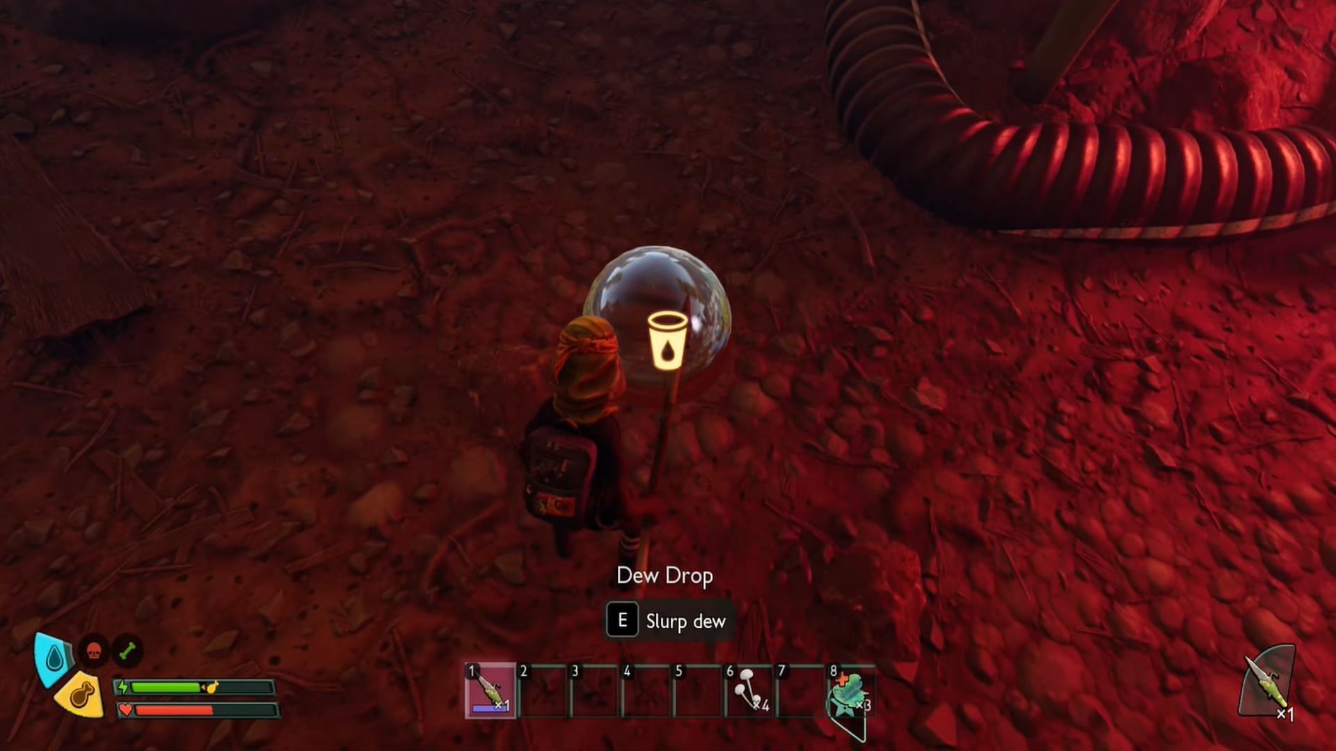 Dew drop in Grounded 2 (Image via Xbox Game Studios || YouTube/@ZaFrostPet)