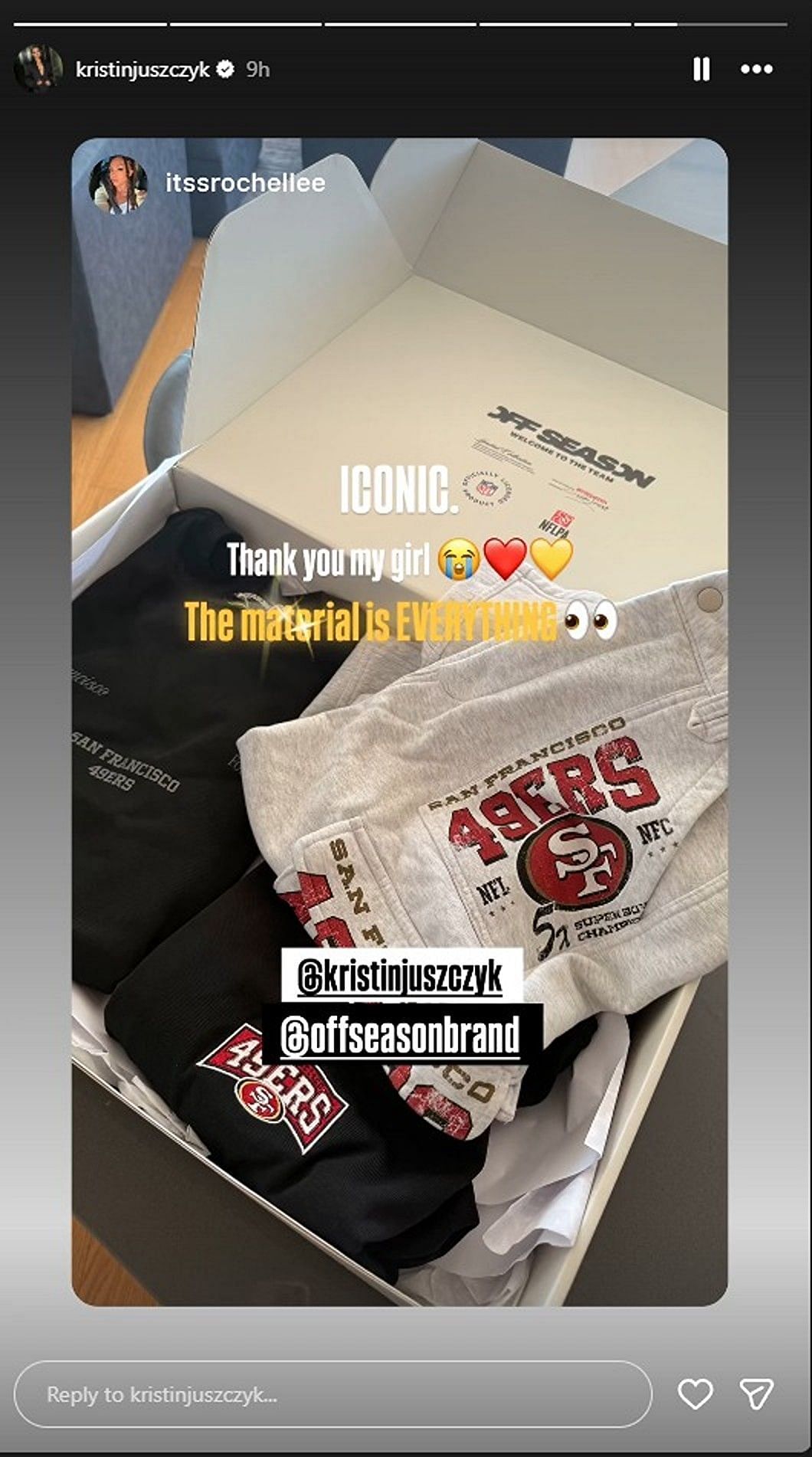 Brandon Aiyuk&rsquo;s wife Rochelle shows love after getting an early NFL &#039;Off Season&#039; drop from Kristin Juszczyk/@kristinjuszczyk
