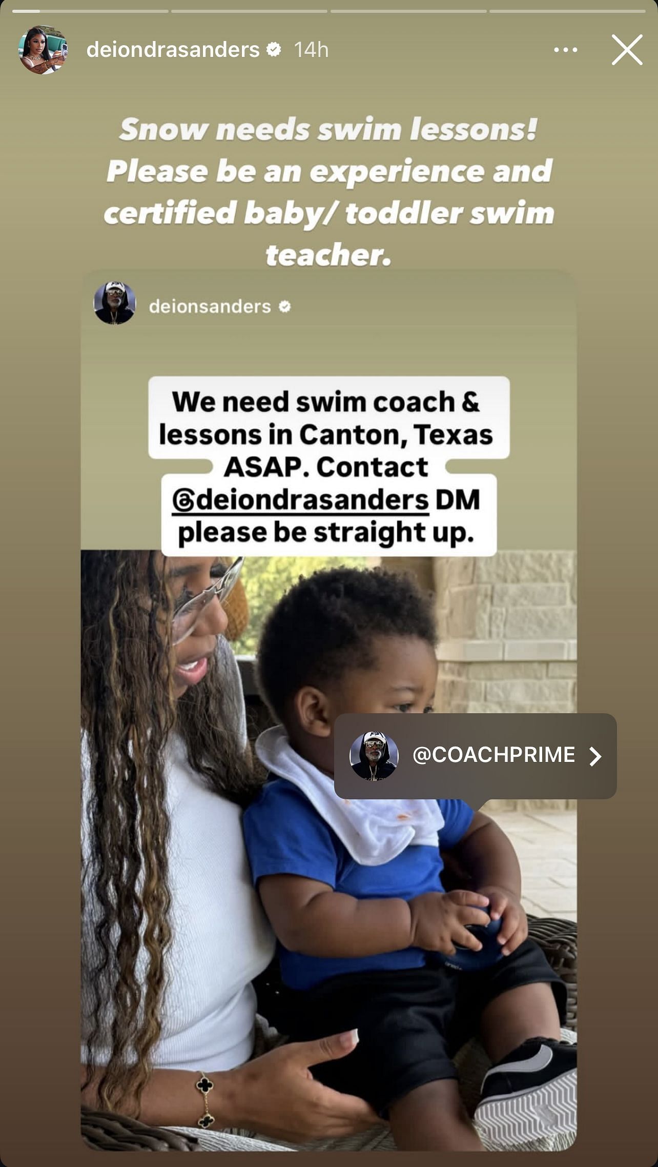 Instagram story (Source: @deiondrasanders/Instagram)
