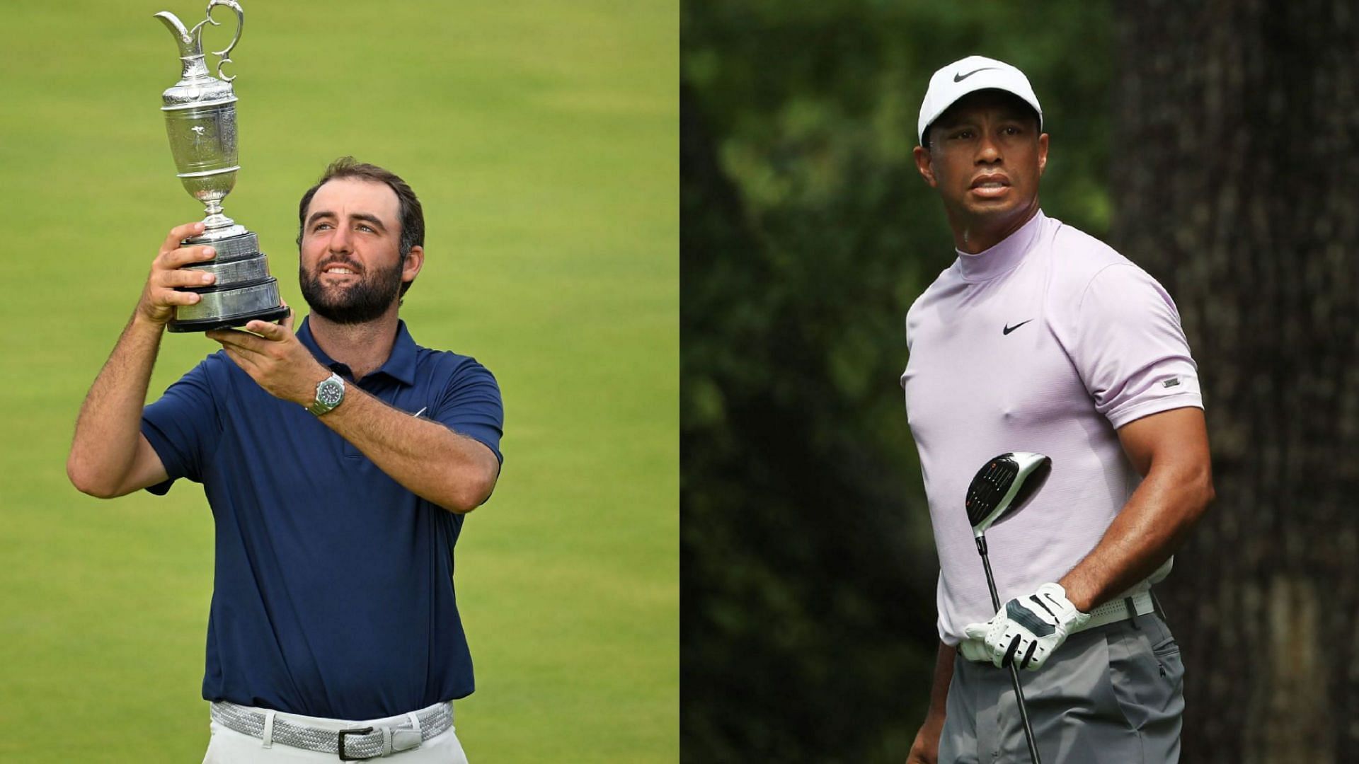 Scottie Scheffler (on left) and Tiger Woods (on right) / Source: Getty Images