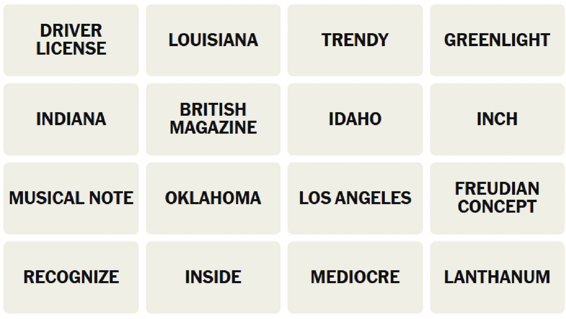 All words for today&#039;s New York Times Connections puzzle (Image via The New York Times)