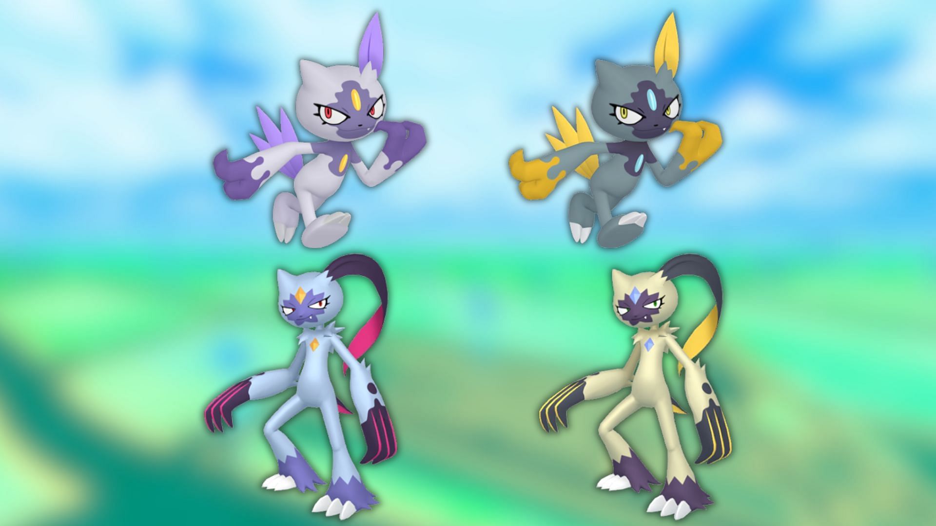 Linha de evolução de Sneasel Hisuian e variantes brilhantes (imagem via Pokemon Company)