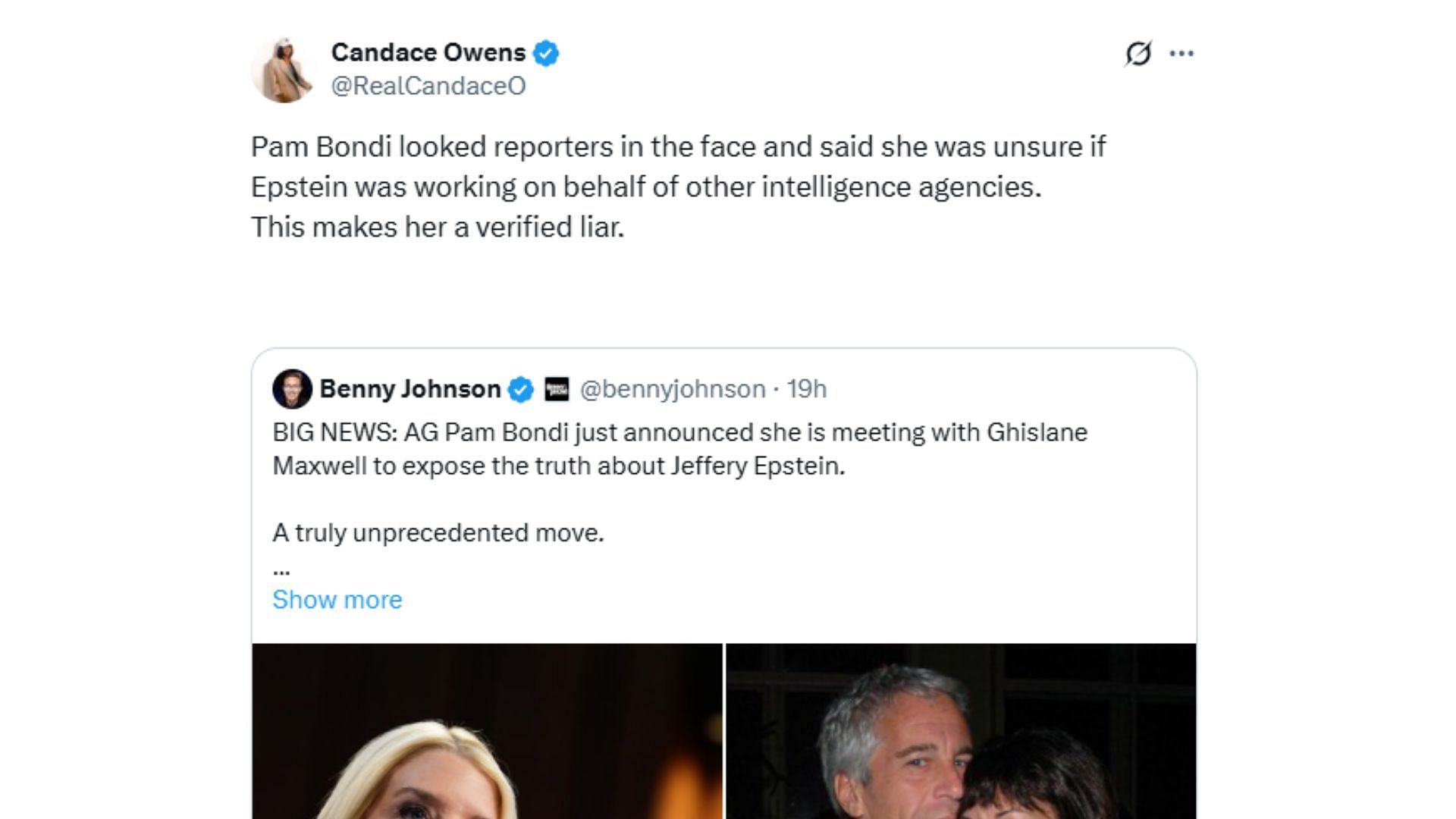 Candace Owens reflects on Pam Bondi (Image via X/@CandaceOwens)