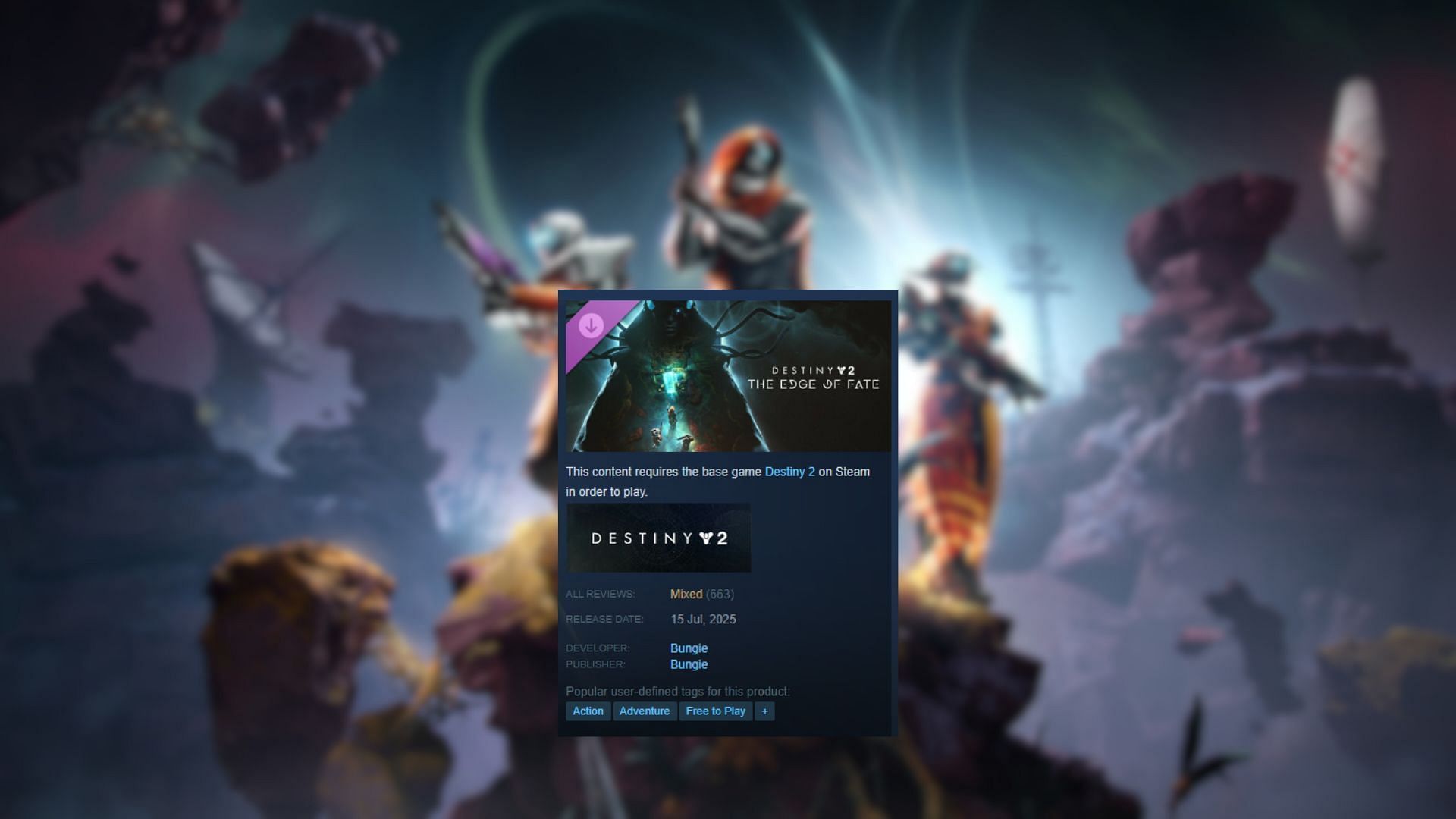 Edge of Fate launches with a mixed rating on Steam (Image via Bungie || Steam)