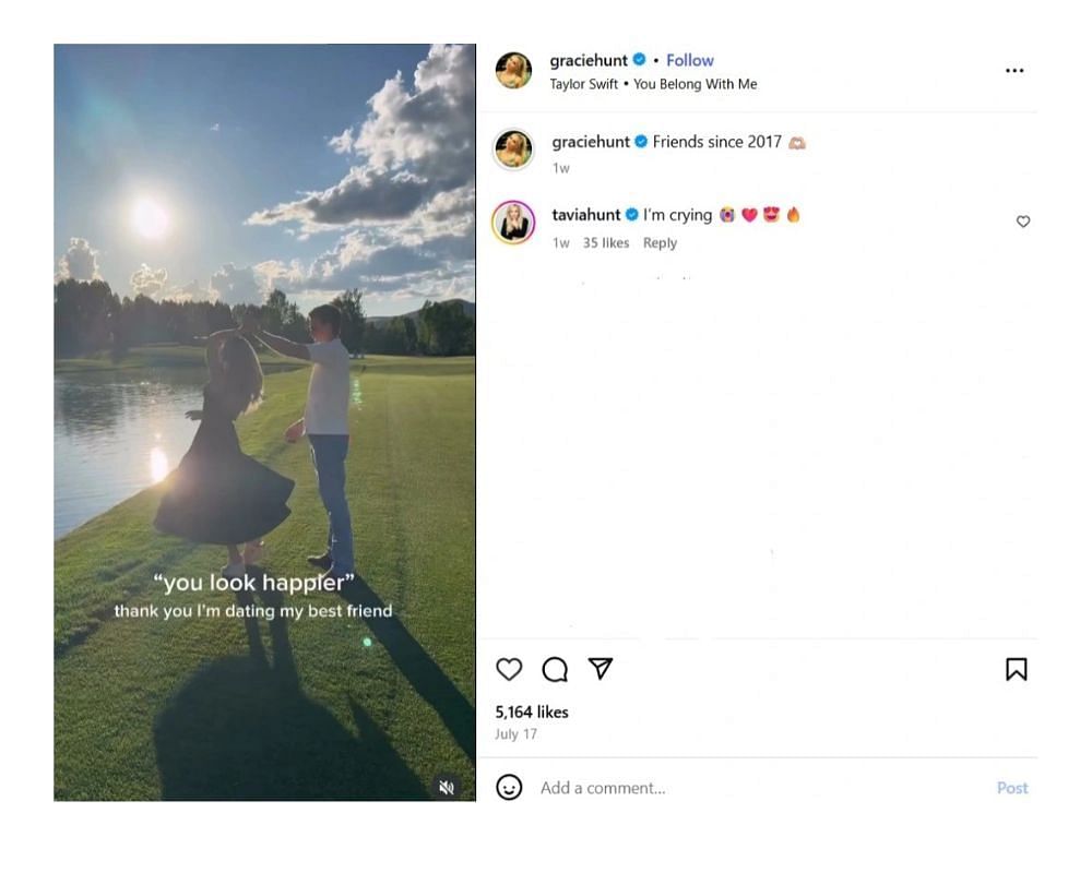 Travia Hunt dropped a heartfelt comment on Gracie&#039;s post [IG/@graciehunt]
