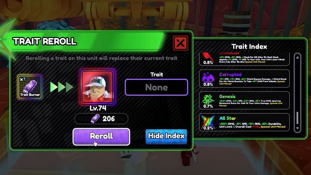 Use Trait Burners to get All Star on Magma Marine (Image via Roblox)