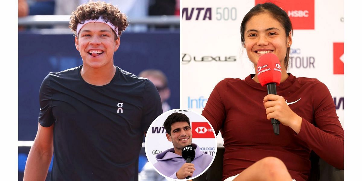 Ben Shelton (L), Carlos Alcaraz (inset) and Emma Raducanu (R) (Image Source: Getty)