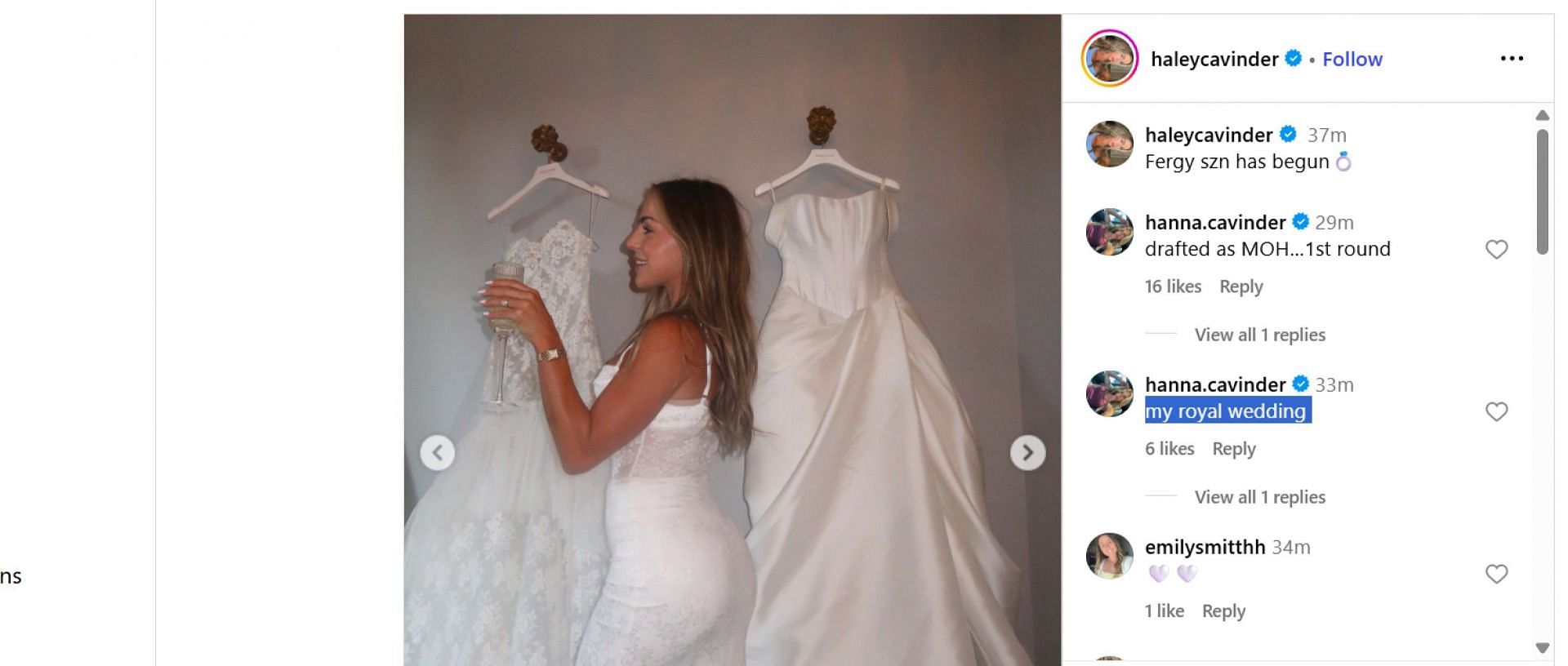 Hanna Cavinder&#039;s comment (Image Source: Instagram/@haleycavinder)