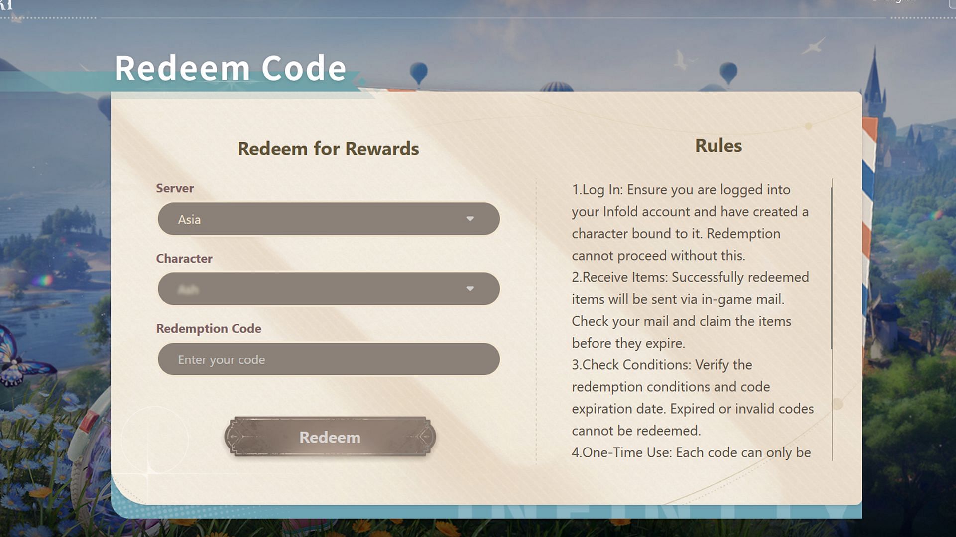 Exchange the codes using the official website (Image via Infold Games)