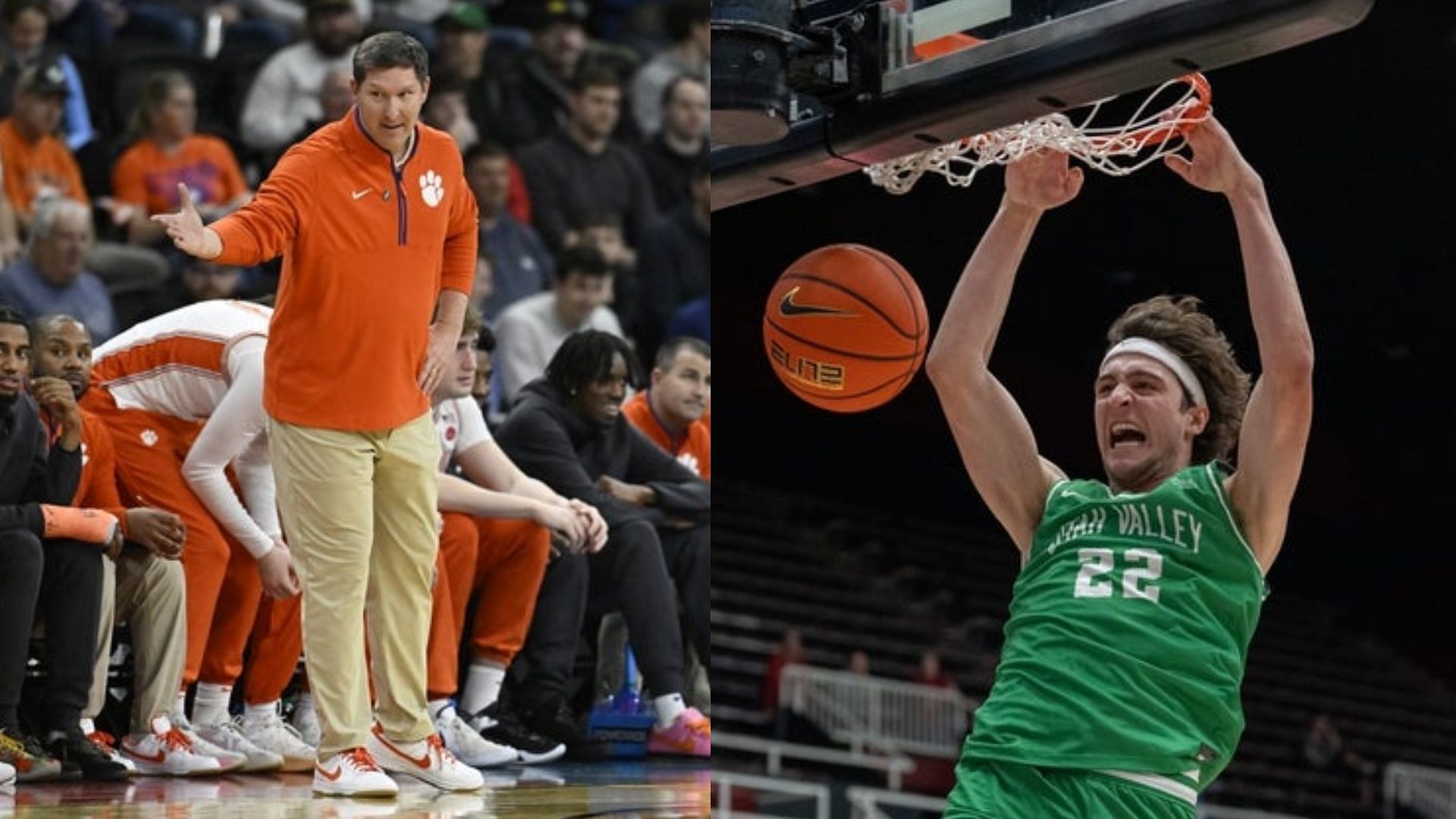 Clemson coach Brad Brownell and Carter Welling 