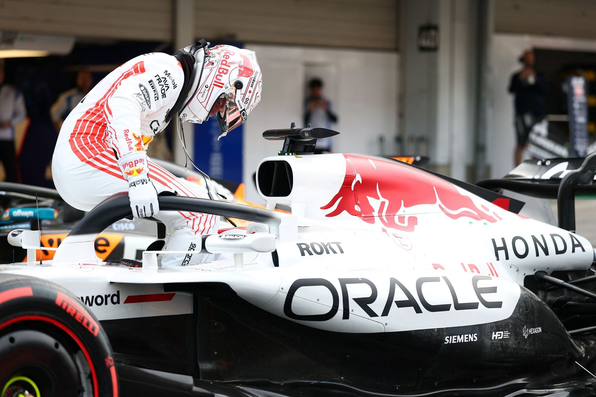 Max Verstappen climbing out of the Red Bull RB21 after the qualifying for the Japanese Grand Prix- Source: Getty