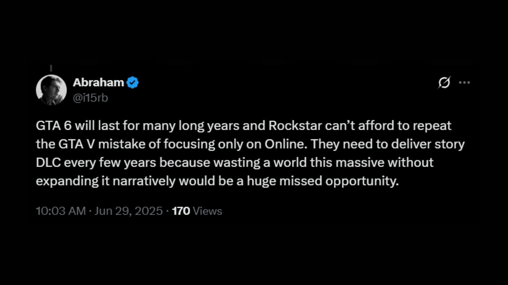 Rockstar should not avoid story mode DLCs in Grand Theft Auto 6 (image via X)
