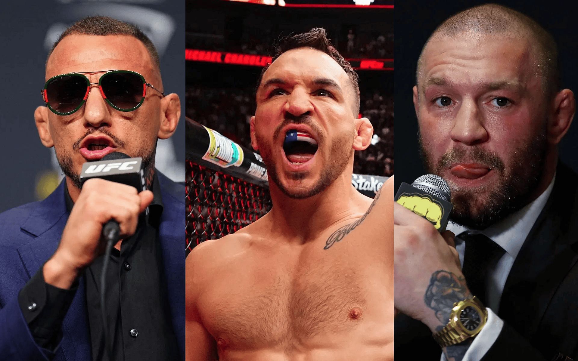 Renato Moicano (left) envisions Michael Chandler (middle) fight. [Images courtesy: Getty]