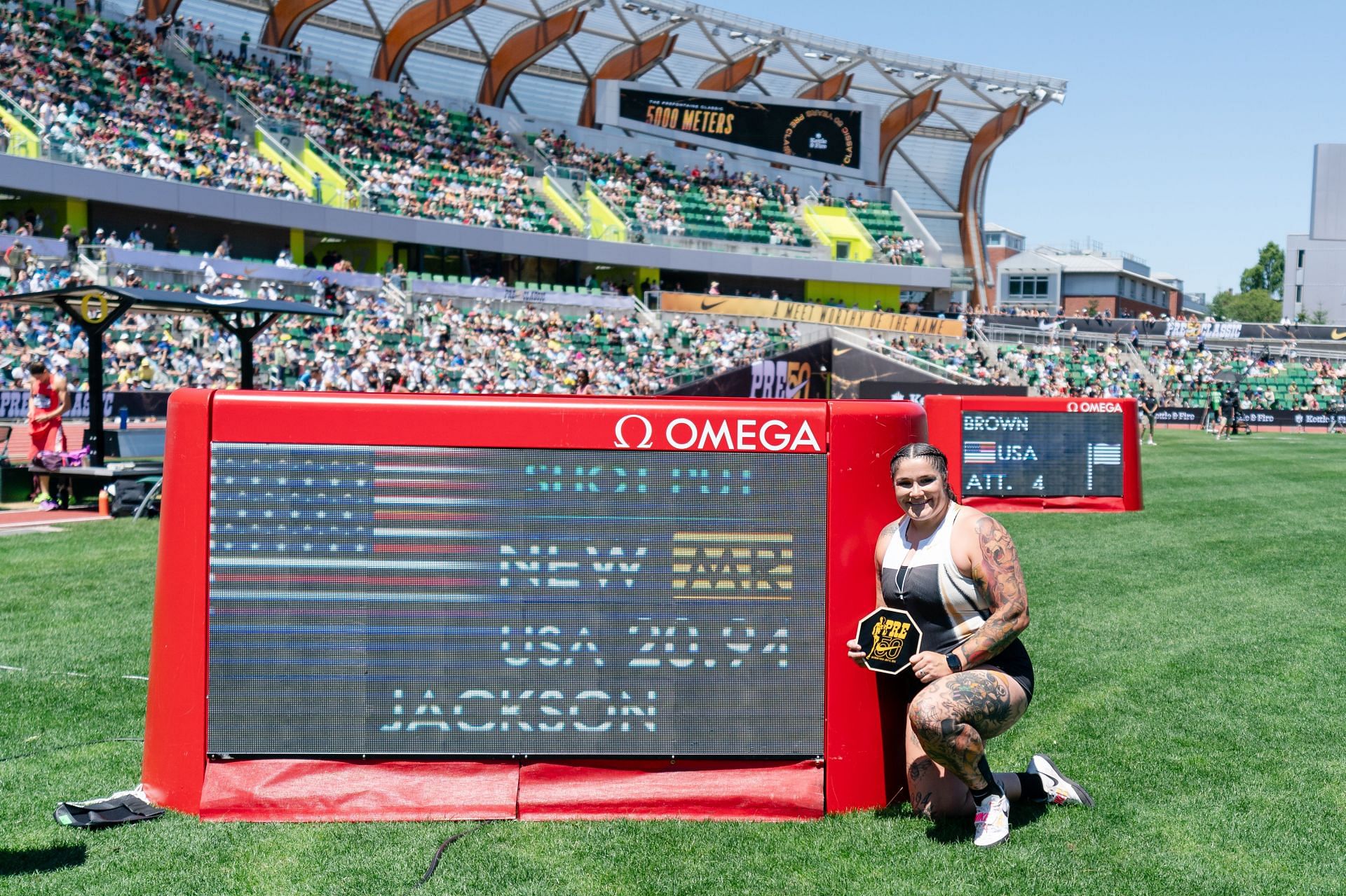 Chase Jackson after winning the women&#039;s shot put [Image Source: Getty]