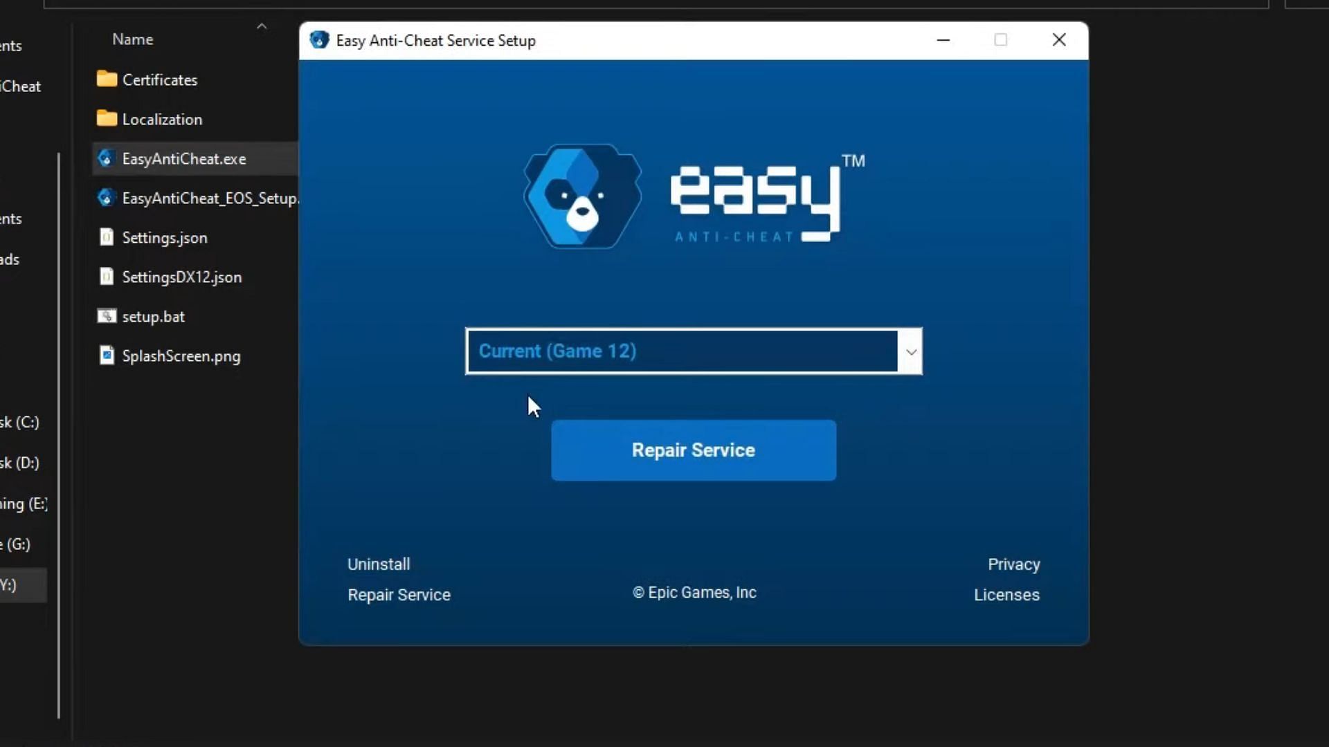 Repairing the Easy Anti-Cheat service (Image via Epic Games // Sportskeeda Gaming)