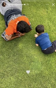 Jasprit Bumrah playing with his son (Image via Instagram-@sanjanaganesan)