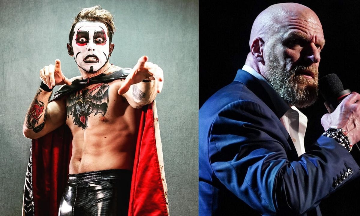 Danhausen (L) and WWE CCO Triple H. [Photo credit: WWE.com and Danhausen