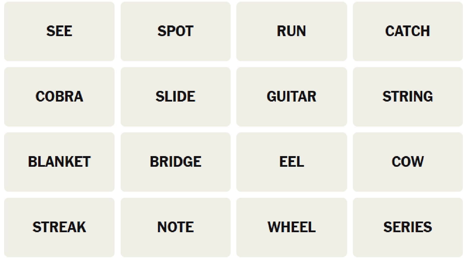 All words for today&#039;s Connections puzzle (Image via The New York Times)