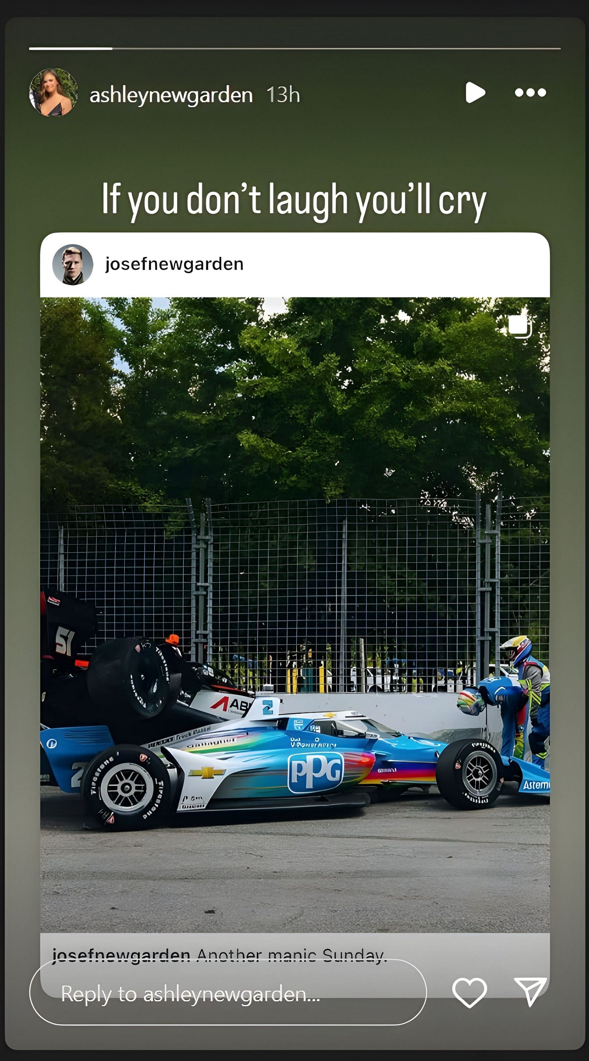 A snapshot of Ashley Newgarden&#039;s Instagram story (@ashleynewgarden)