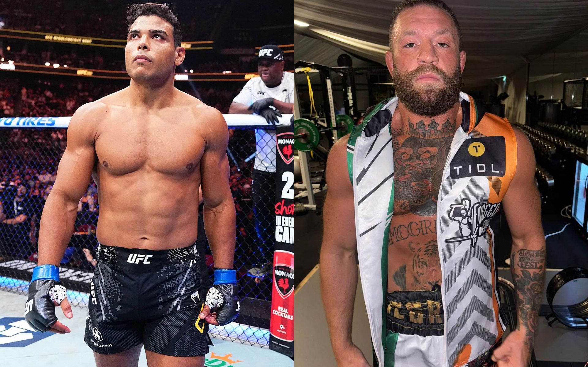 Paulo Costa (left) reacts to Conor McGregor