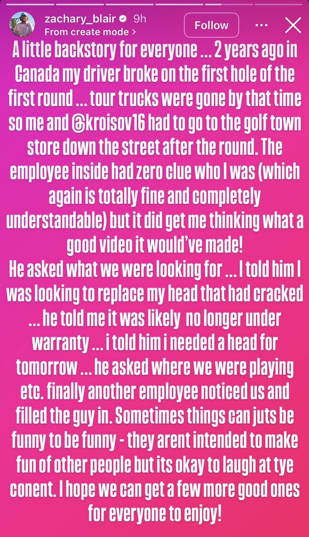 Image via Zac Blair&rsquo;s Instagram Story/@zachary_blair