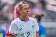 Trinity Rodman de la USWNT is excited as you step towards young girls inspiring with all new women of women just with Adidas 5 Rodman in the United States against Brazil - International Friendly - (Source: Getty)