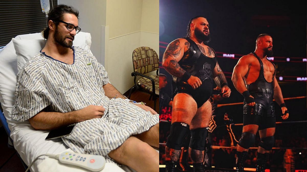 Seth Rollins suffered an injury at SNME. [Images via WWE.com &amp; Bronson Reed