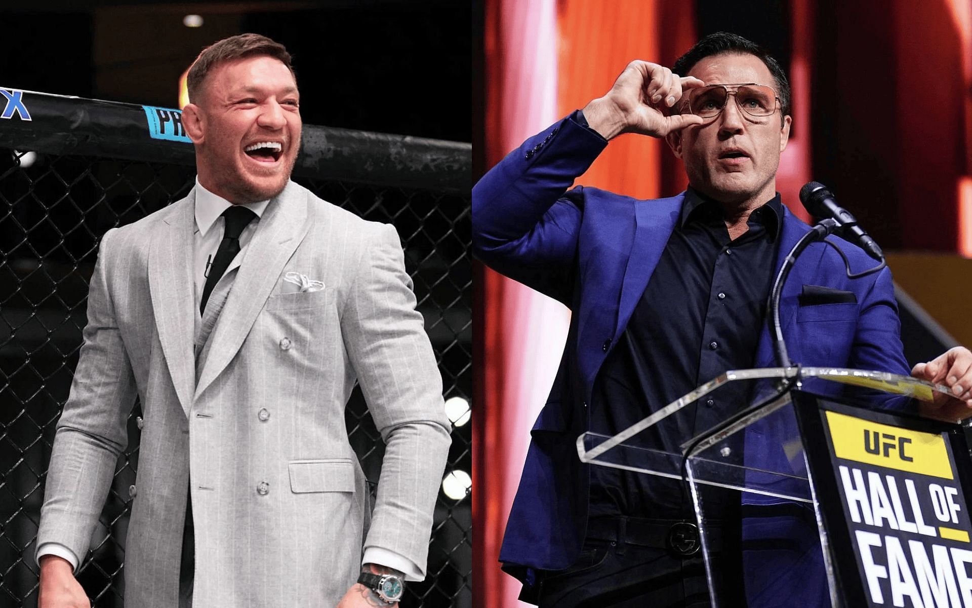 Conor McGregor (left) reacts to Chael Sonnen