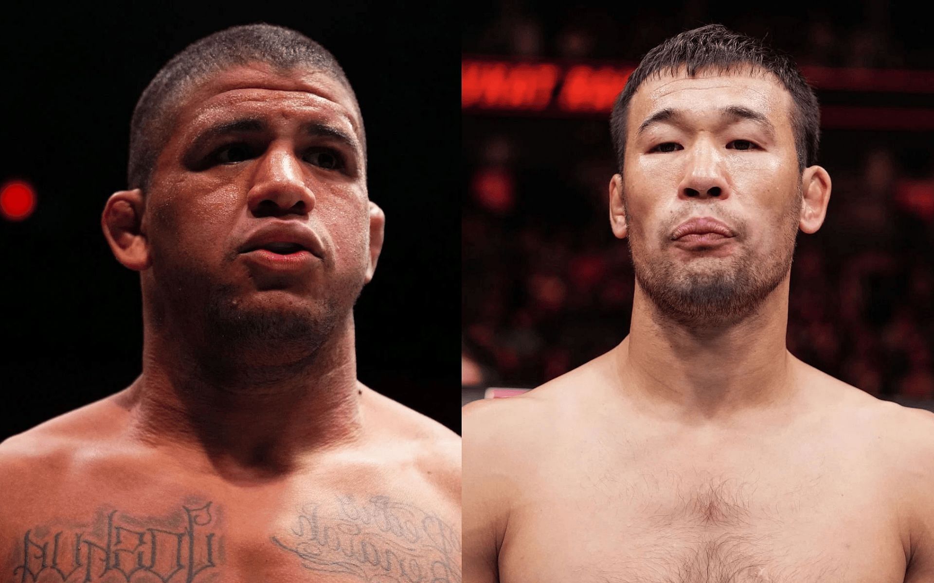 Gilbert Burns (left) reacts to Shavkat Rakhmonov
