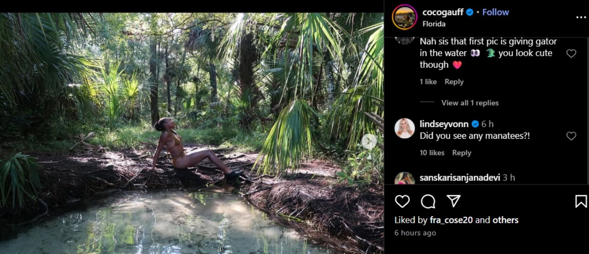 Vonn reacts to Gauff&#039;s Floridian getaway; Instagram - @cocogauff