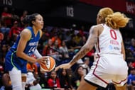 Napheesa Collier #24 of the Minnesota Lynx handles the ball against Shakira Austin #0 of the Washington Mystics during the second half of the game at Entertainment & Sports Arena on June 3, 2023 in Washington, DC. - Source: Getty