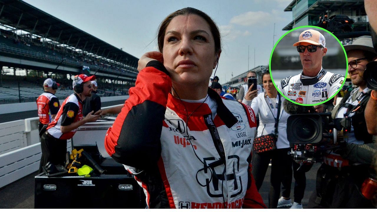In Picture: Katherine Legge (foreground) and Kevin Harvick (circle). Credit: Imagn