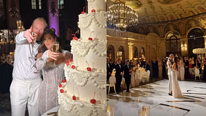 Patrik Laine's wife Jordan reveals intent behind his bright pink wedding suit, matched by her flashy sequin gown