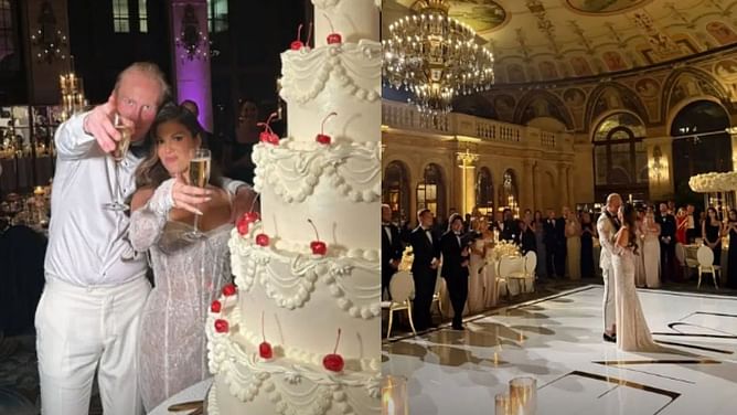 Patrik Laine's wife Jordan reveals intent behind his bright pink wedding suit, matched by her flashy sequin gown