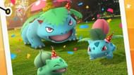 Party hat Bulbasaur family in Pokemon GO (Image via TPC)