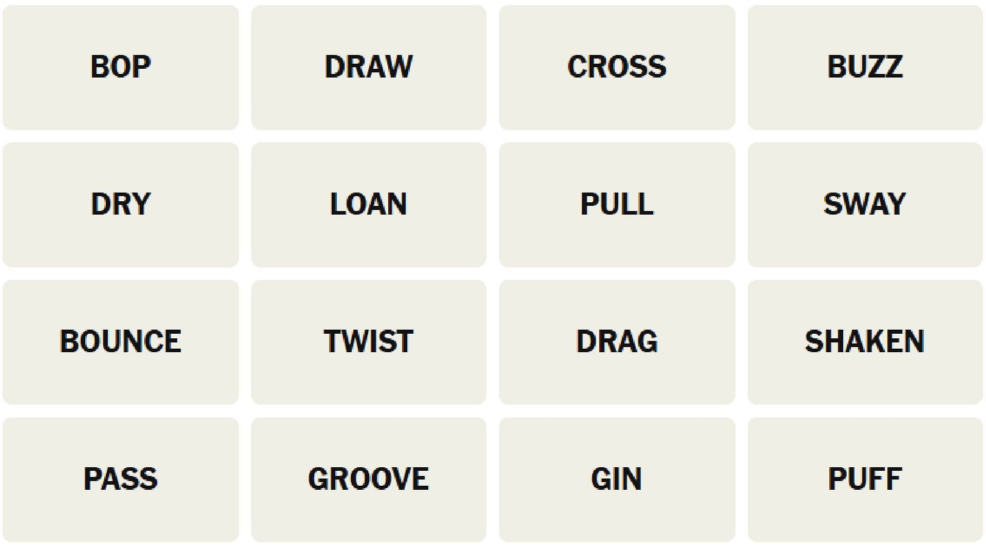 All words for the New York Times Connections puzzle of today (Image via The New York Times)