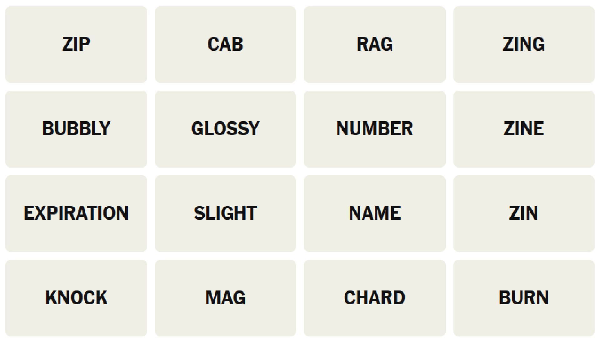 All the words for today&#039;s New York Times Connections puzzle (Image via The New York Times)