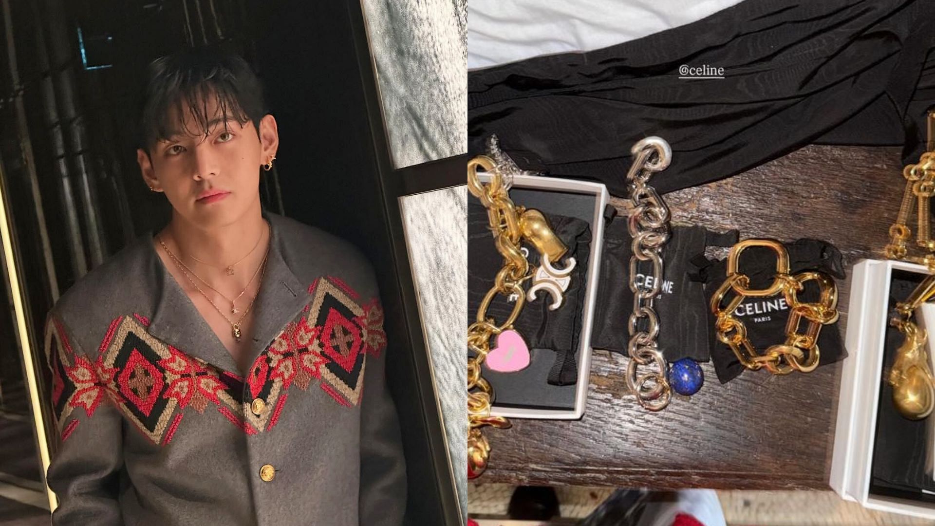 Taehyung debuts an eyebrow slit style (Images via Instagram/thv and yeahjink)