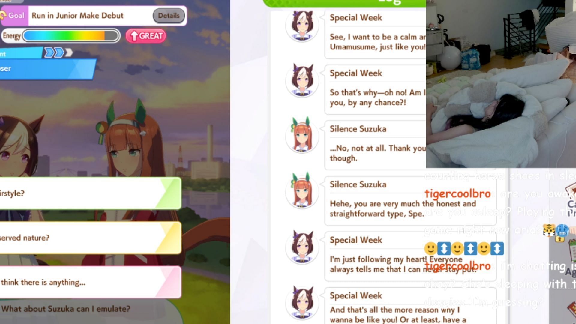 AriaSaki sleeps as the game plays in the background (Image via AriaSaki/Twitch)