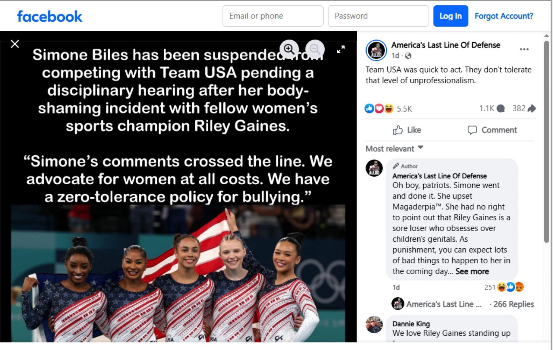 Screengrab of another viral claim about Simone Biles&#039; suspension in June 2025 [Image Source : Facebook]