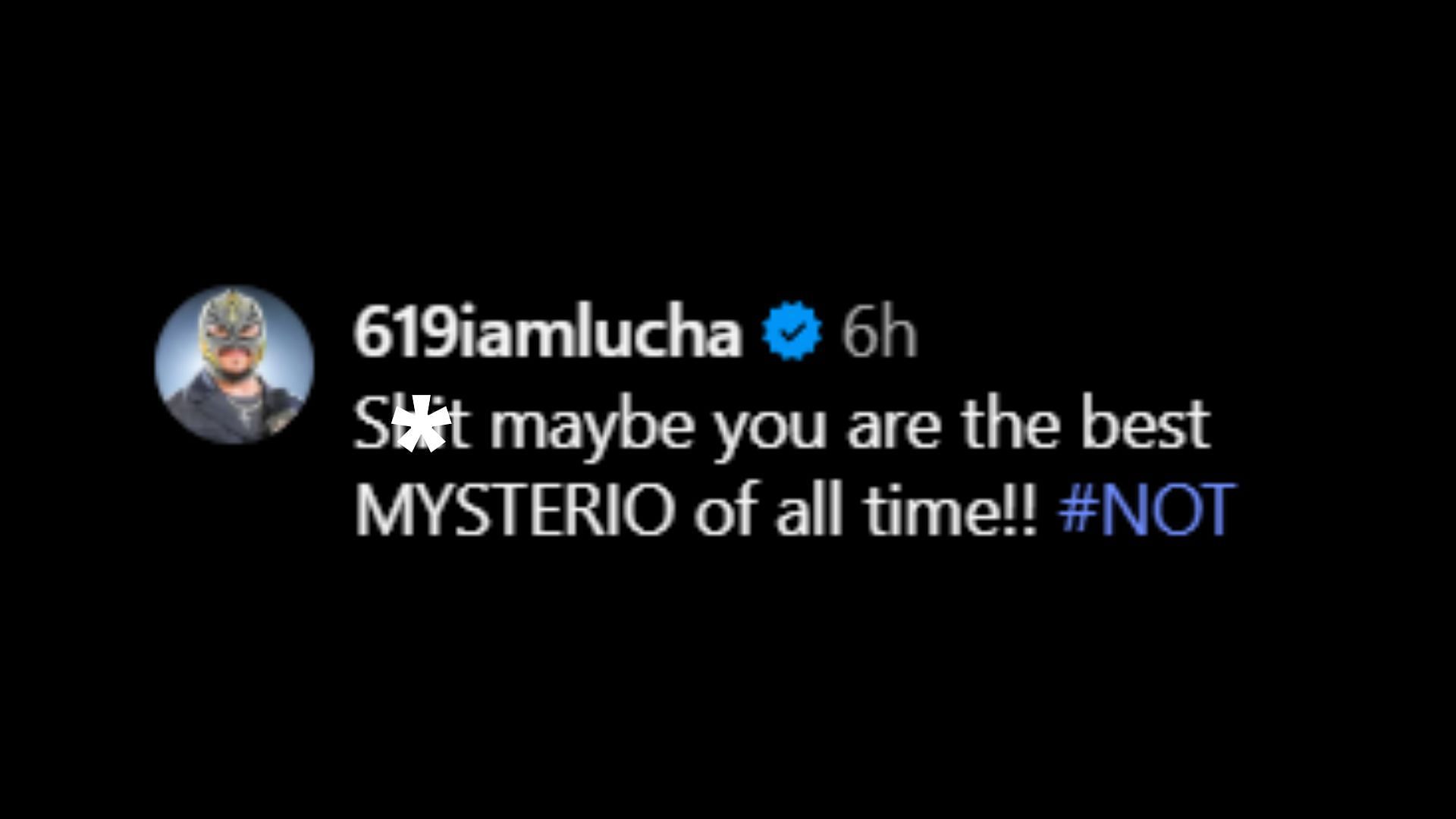 Screenshot of Rey Mysterio&#039;s comment [Image credit: Dominik Mysterio&#039;s Instagram handle]
