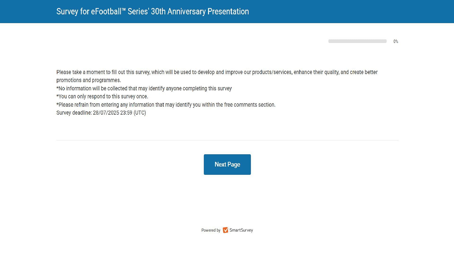 The first page of the eFootball survey (Image via Konami)