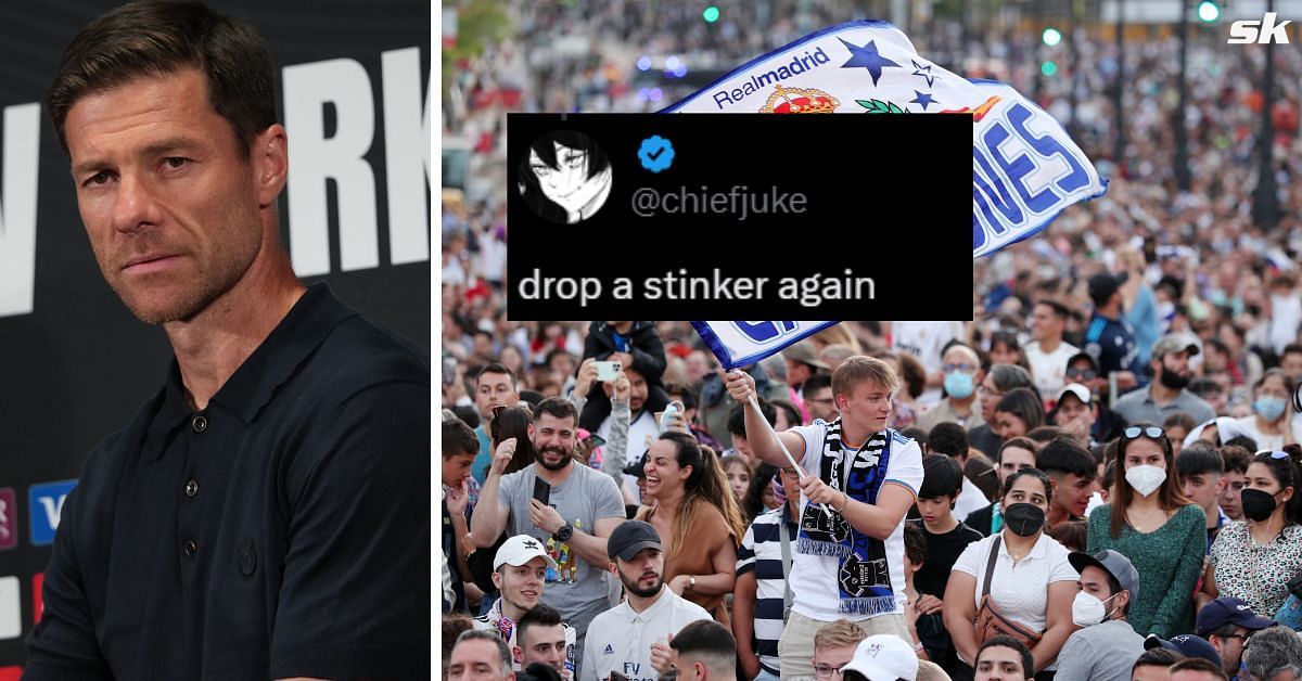 L to R: Xabi Alonso and Real Madrid fans (Images via Getty and X/@chiefjuke)